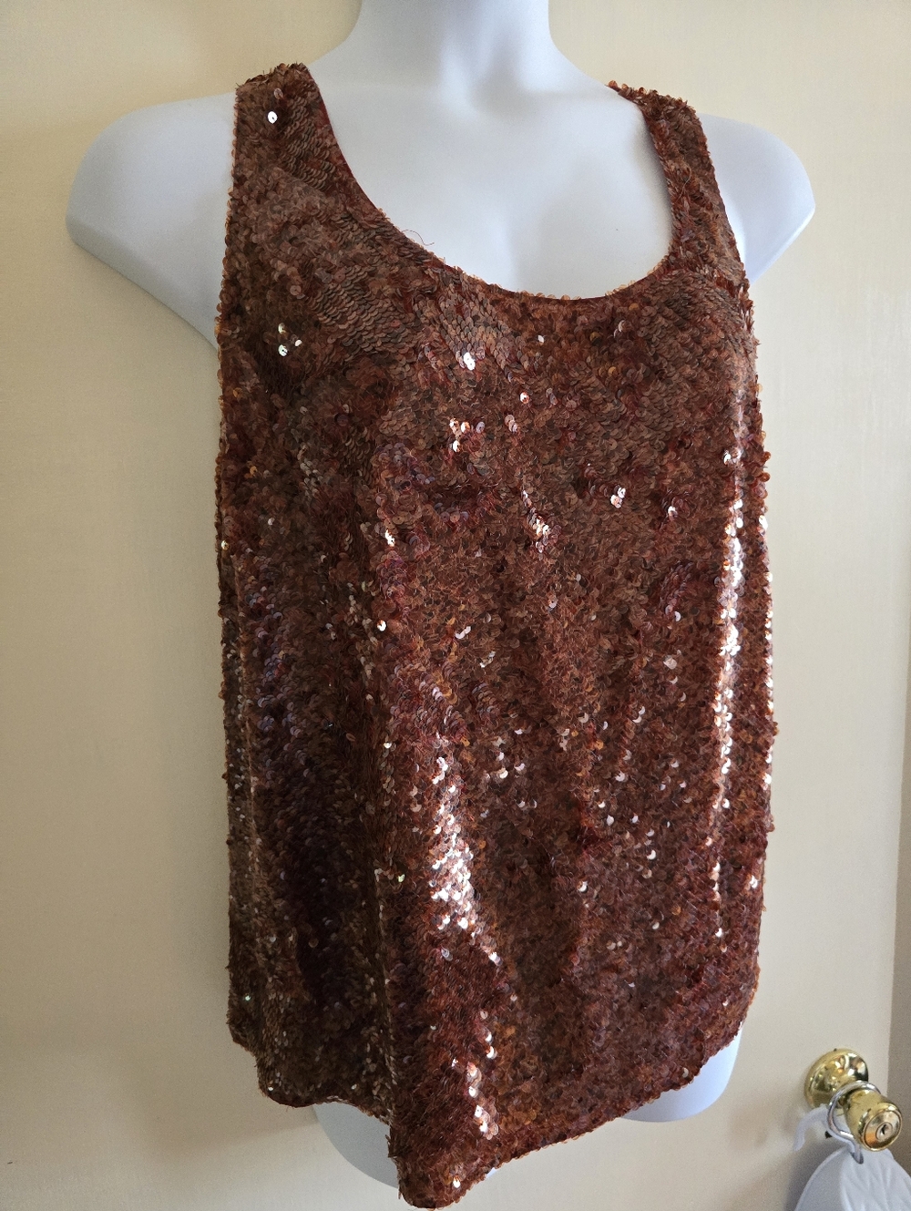 DKNY Dark Rust Sequined Scoop Tank TOP, Size 16